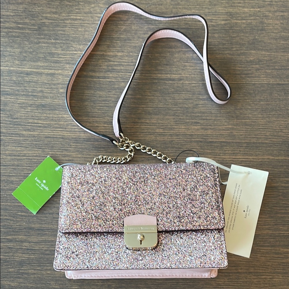 KATE SPADE SUNSET LANE CROSSBODY BAG Rosegold Glitter New with Tags Gift Idea - Picture 5 of 16